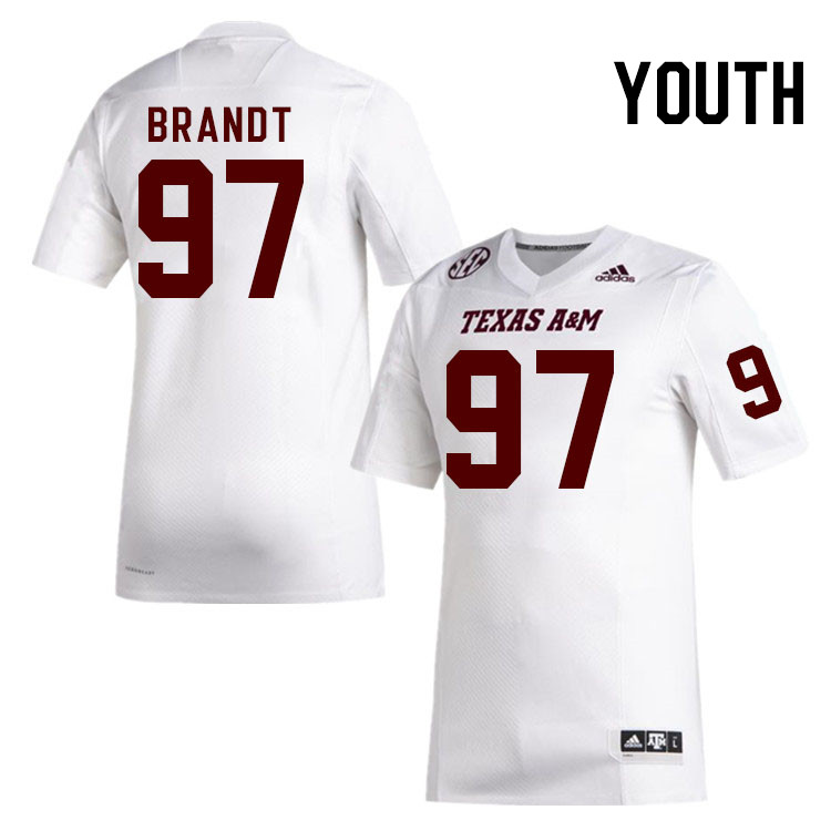 Youth #97 Leander Brandt Texas A&M Aggies College Football Jerseys Stitched Sale-White